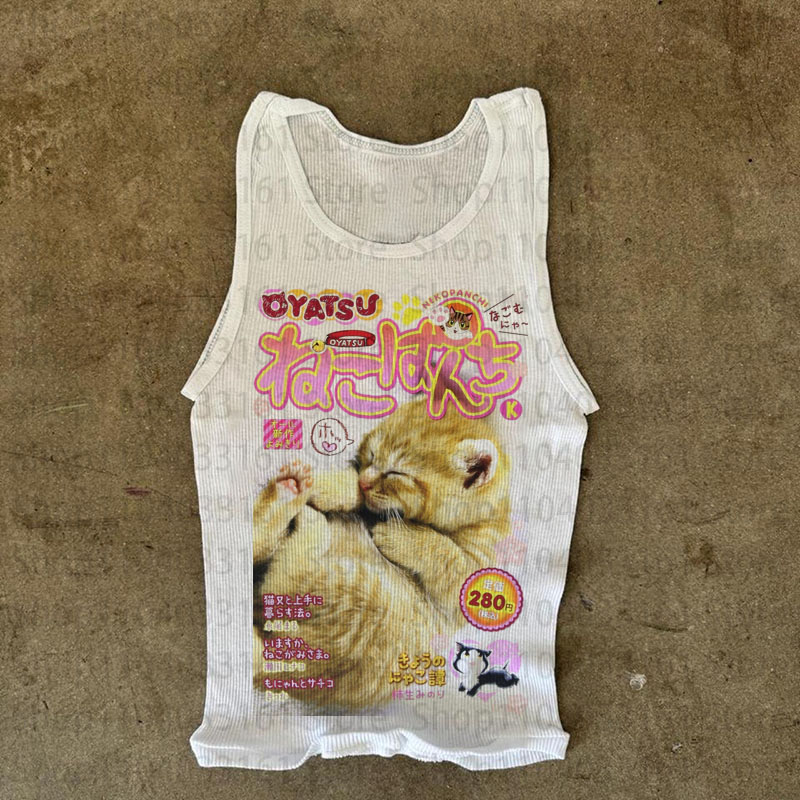 Japanese Lifestyle Magazines - Kawaii Cat tanktop met print in