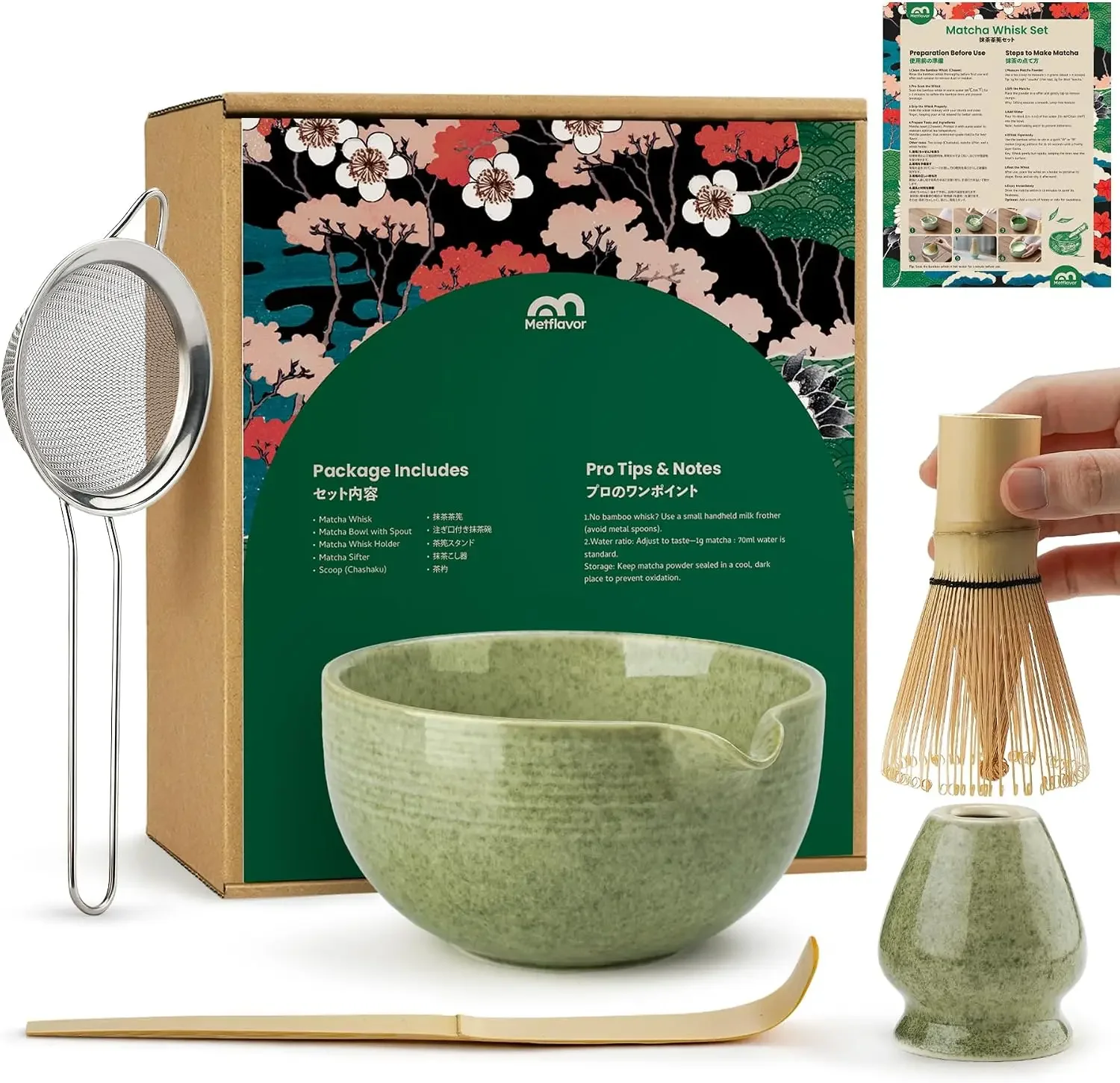 Bamboo Whisk Chasen - Matcha Klopperset, Keramische Kom Matcha Kit
